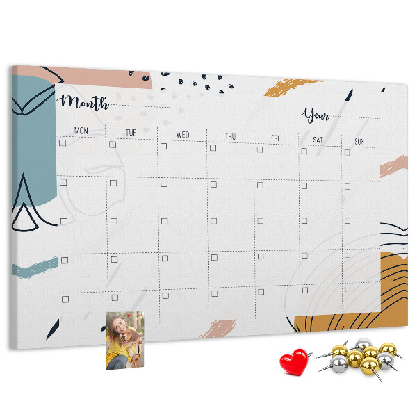 Tableau en liège Calendrier coloré aux motifs abstraits