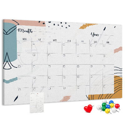 Tableau en liège Calendrier coloré aux motifs abstraits