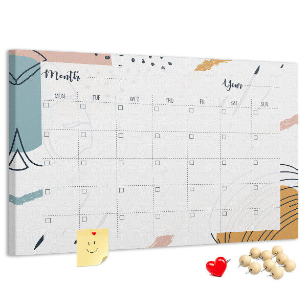 Tableau en liège Calendrier coloré aux motifs abstraits