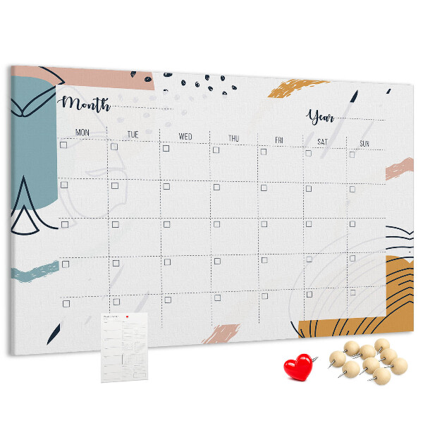 Tableau en liège Calendrier coloré aux motifs abstraits