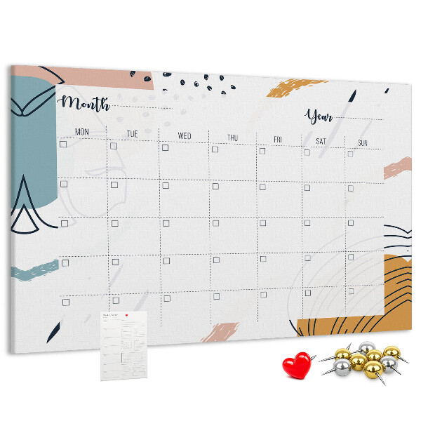 Tableau en liège Calendrier coloré aux motifs abstraits