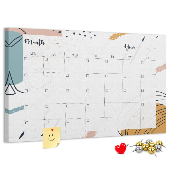 Tableau en liège Calendrier coloré aux motifs abstraits