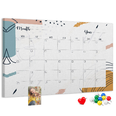 Tableau en liège Calendrier coloré aux motifs abstraits