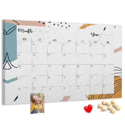 Tableau en liège Calendrier coloré aux motifs abstraits