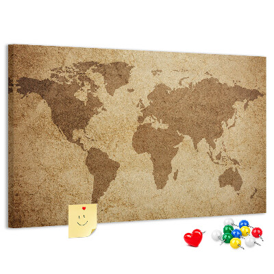 Tableau affichage liège Carte du monde antique sur fond de bronze