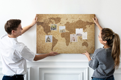 Tableau affichage liège Carte du monde antique sur fond de bronze