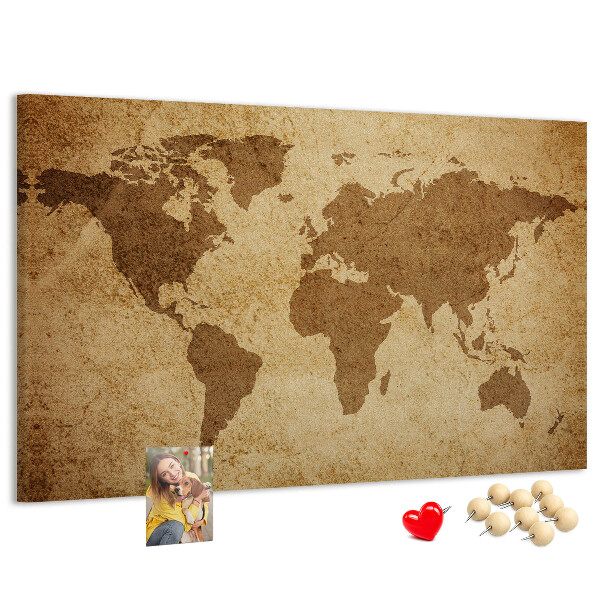 Tableau affichage liège Carte du monde antique sur fond de bronze