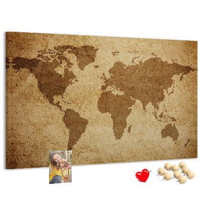 Tableau affichage liège Carte du monde antique sur fond de bronze
