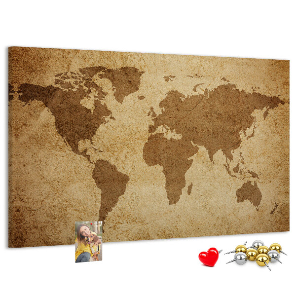 Tableau affichage liège Carte du monde antique sur fond de bronze