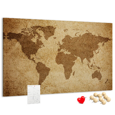 Tableau affichage liège Carte du monde antique sur fond de bronze