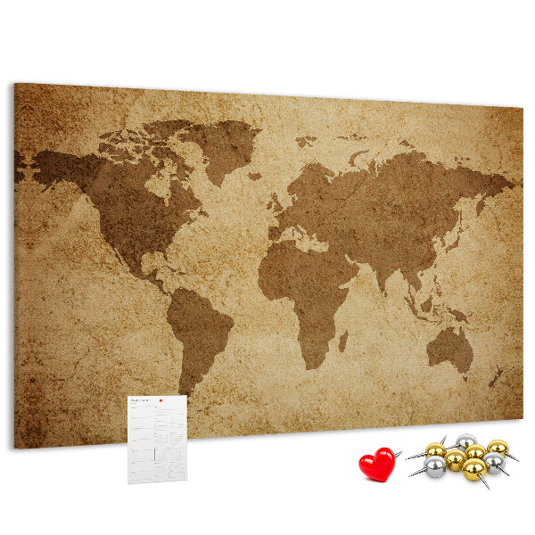 Tableau affichage liège Carte du monde antique sur fond de bronze