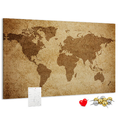Tableau affichage liège Carte du monde antique sur fond de bronze