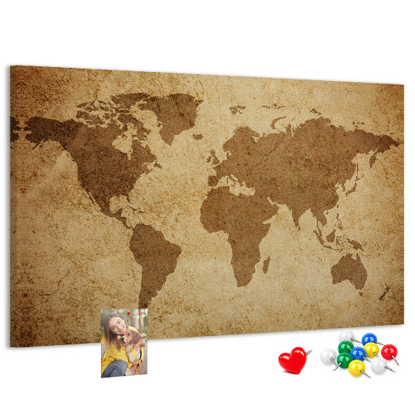 Tableau affichage liège Carte du monde antique sur fond de bronze
