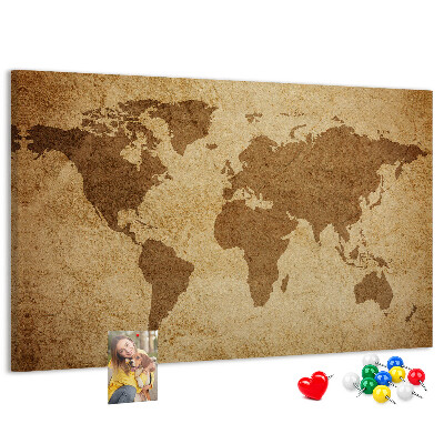 Tableau affichage liège Carte du monde antique sur fond de bronze