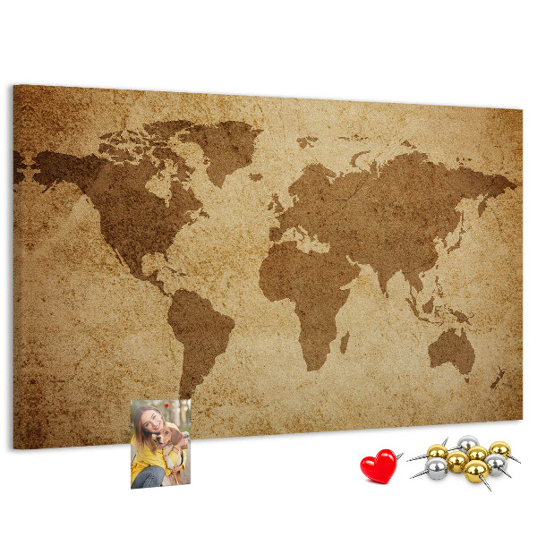 Tableau affichage liège Carte du monde antique sur fond de bronze