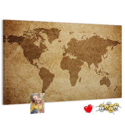 Tableau affichage liège Carte du monde antique sur fond de bronze