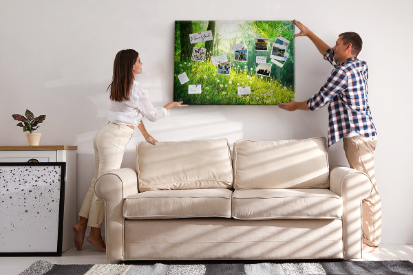 Tableau de liège Forêt verte avec des pissenlits en fleurs