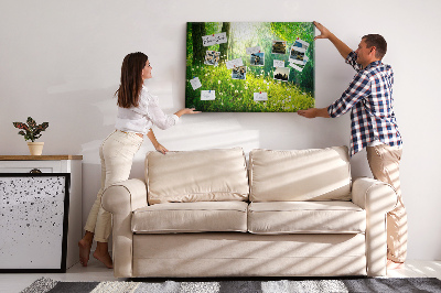 Tableau de liège Forêt verte avec des pissenlits en fleurs