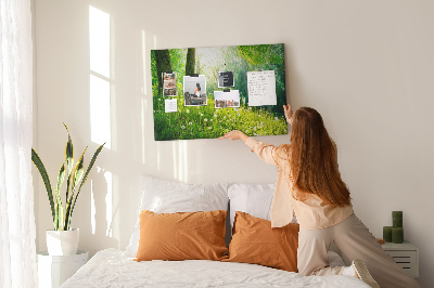 Tableau de liège Forêt verte avec des pissenlits en fleurs