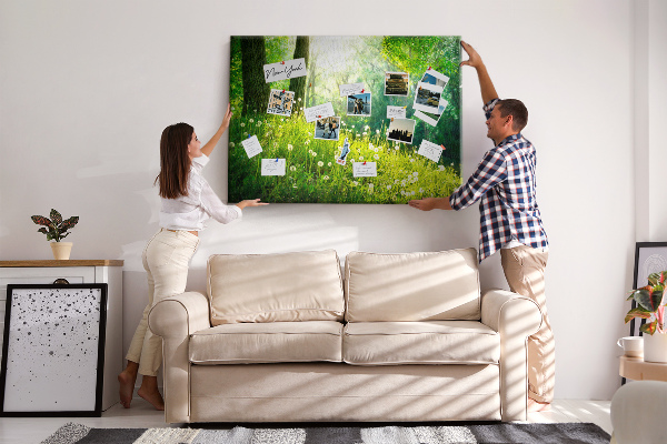 Tableau de liège Forêt verte avec des pissenlits en fleurs