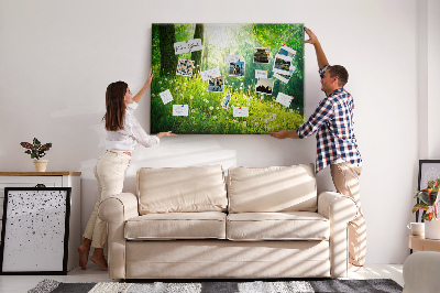 Tableau de liège Forêt verte avec des pissenlits en fleurs