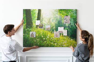 Tableau de liège Forêt verte avec des pissenlits en fleurs