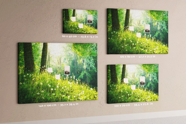 Tableau de liège Forêt verte avec des pissenlits en fleurs