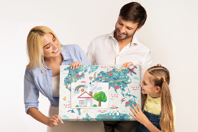 Tableau en liège Carte du monde colorée avec des icônes d'animaux