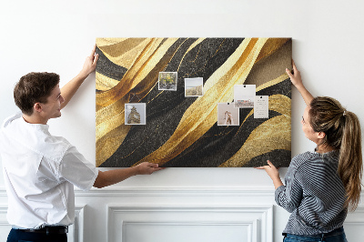 Tableau de liège Ondulations de tissu or et noir