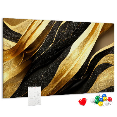 Tableau de liège Ondulations de tissu or et noir