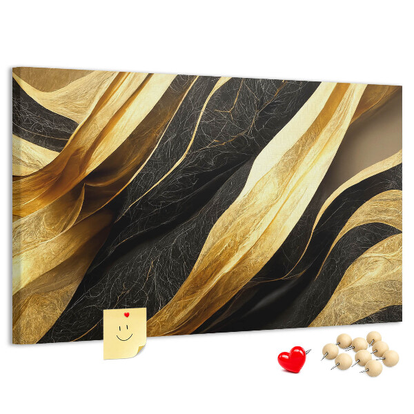 Tableau de liège Ondulations de tissu or et noir