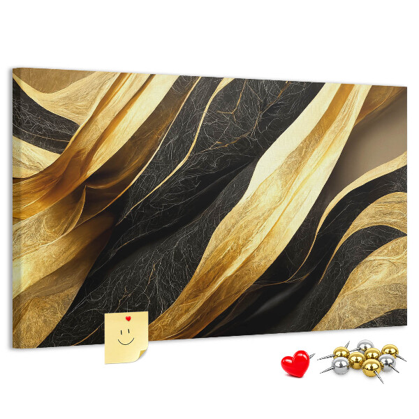 Tableau de liège Ondulations de tissu or et noir