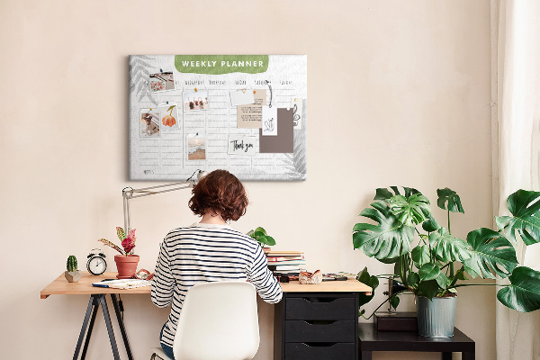 Tableau en liège Agenda hebdomadaire à motif végétal