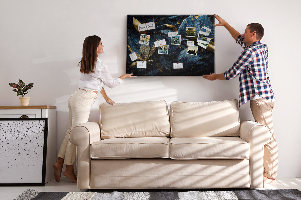 Tableau affichage liège Feuilles dorées sur fond bleu foncé