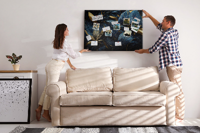 Tableau affichage liège Feuilles dorées sur fond bleu foncé
