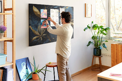 Tableau affichage liège Feuilles dorées sur fond bleu foncé