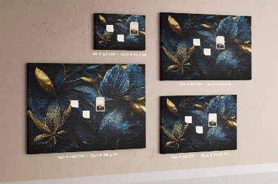 Tableau affichage liège Feuilles dorées sur fond bleu foncé