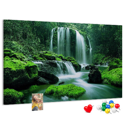 Tableau en liège Une cascade verdoyante dans une jungle luxuriante