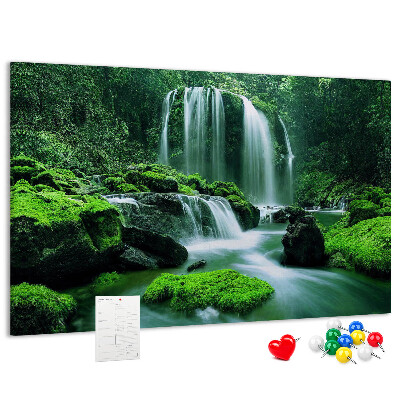 Tableau en liège Une cascade verdoyante dans une jungle luxuriante