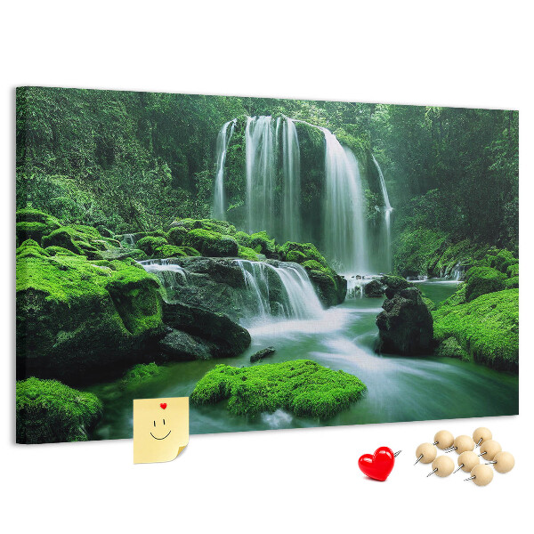 Tableau en liège Une cascade verdoyante dans une jungle luxuriante