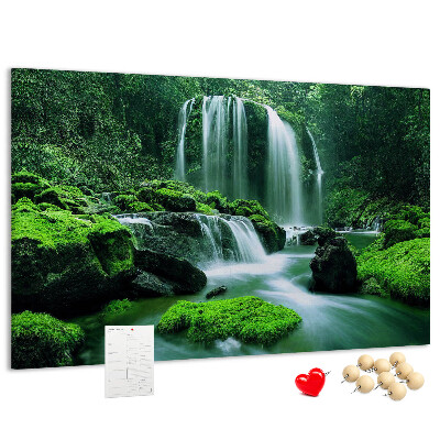 Tableau en liège Une cascade verdoyante dans une jungle luxuriante