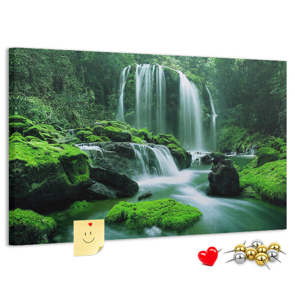 Tableau en liège Une cascade verdoyante dans une jungle luxuriante