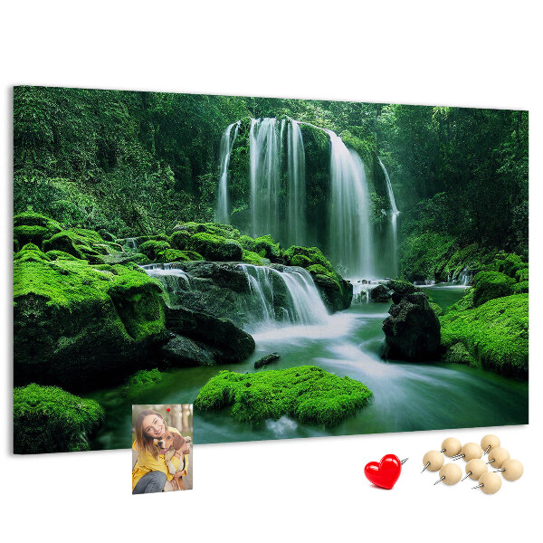 Tableau en liège Une cascade verdoyante dans une jungle luxuriante