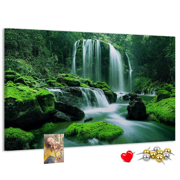 Tableau en liège Une cascade verdoyante dans une jungle luxuriante