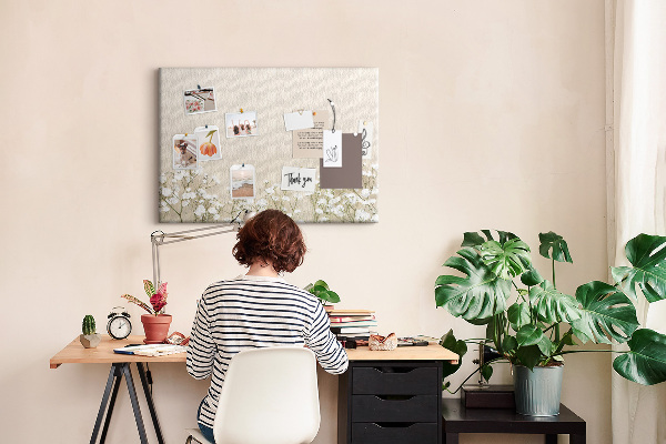 Tableau de liège Fleurs délicates sur fond neutre