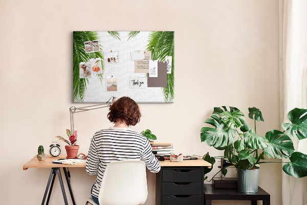 Tableau en liège Feuilles de palmier sur fond blanc
