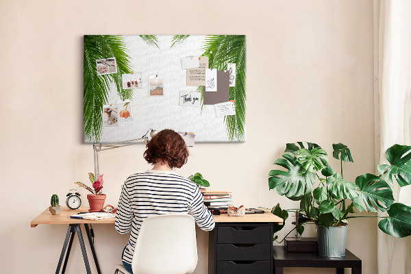 Tableau en liège Feuilles de palmier sur fond blanc