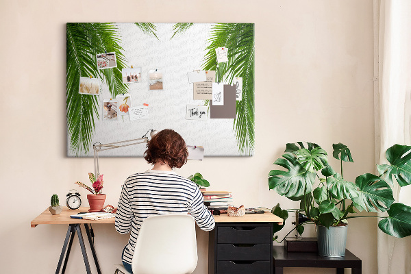 Tableau en liège Feuilles de palmier sur fond blanc