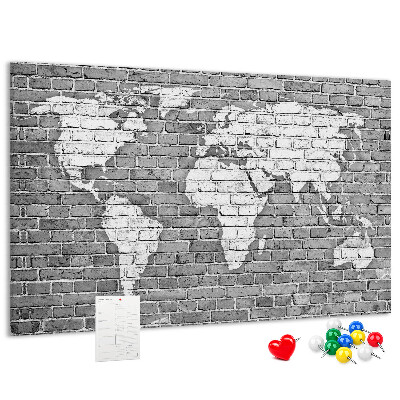 Tableau de liège Carte du monde sur un mur de briques