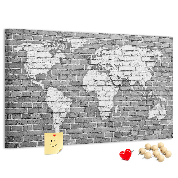 Tableau de liège Carte du monde sur un mur de briques